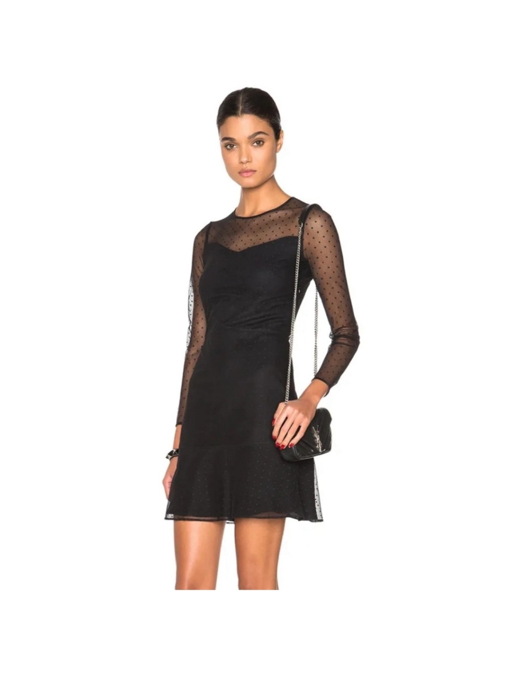 rag & bone Black Sheer Dot Long-Sleeve Mini Dress